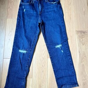 Levi's Dark Blue Distressed Straight Leg Jeans